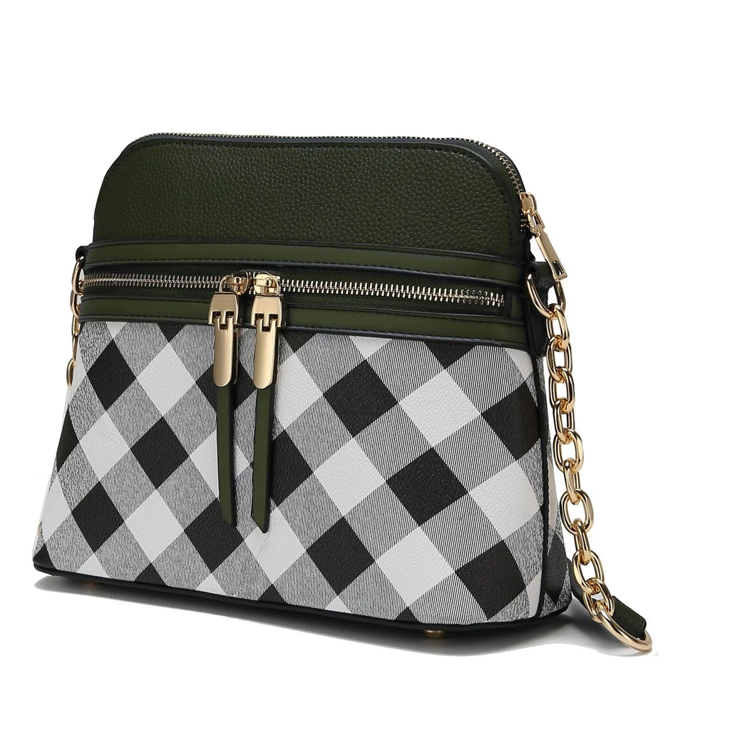 Navy Checkered Vegan Leather Crossbody Handbag K6796