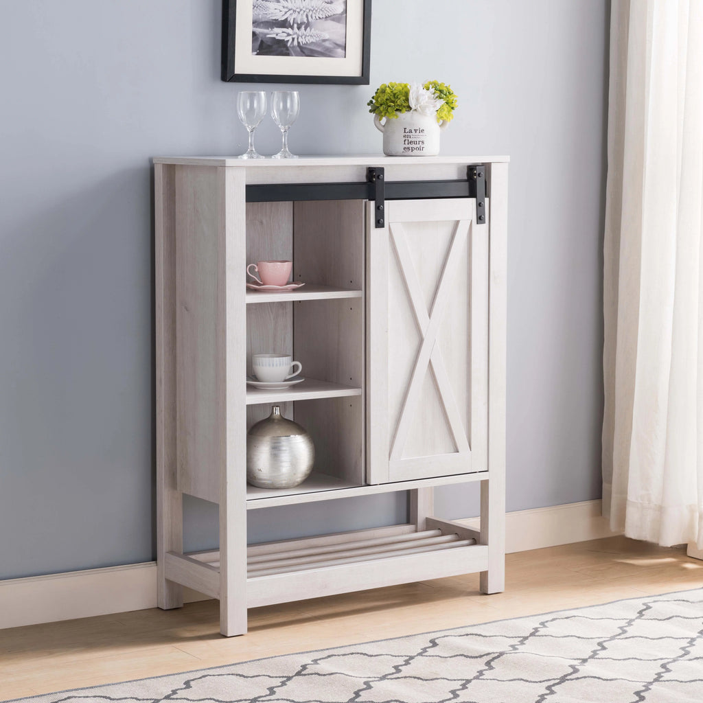 White Oak Sliding Barn Door Wine Cabinet with Drawer S241