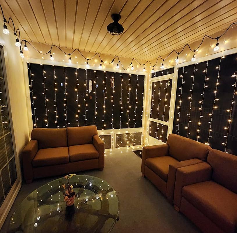 306 LED Curtain Lights with 18 Hang Down String Lights L3381