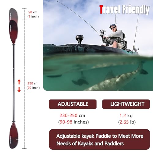 Aluminum Kayak Paddle with Plastic Blades and Paddle Leash, 3 Piece P29396