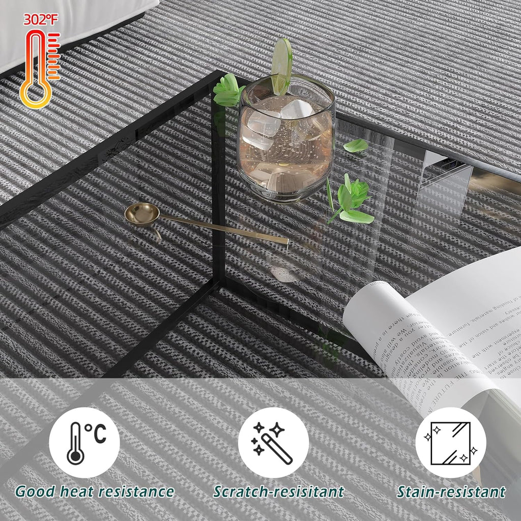 Square Glass Coffee Tables 26.7 x 26.7 x 15.7 Inches Gray Black H1336