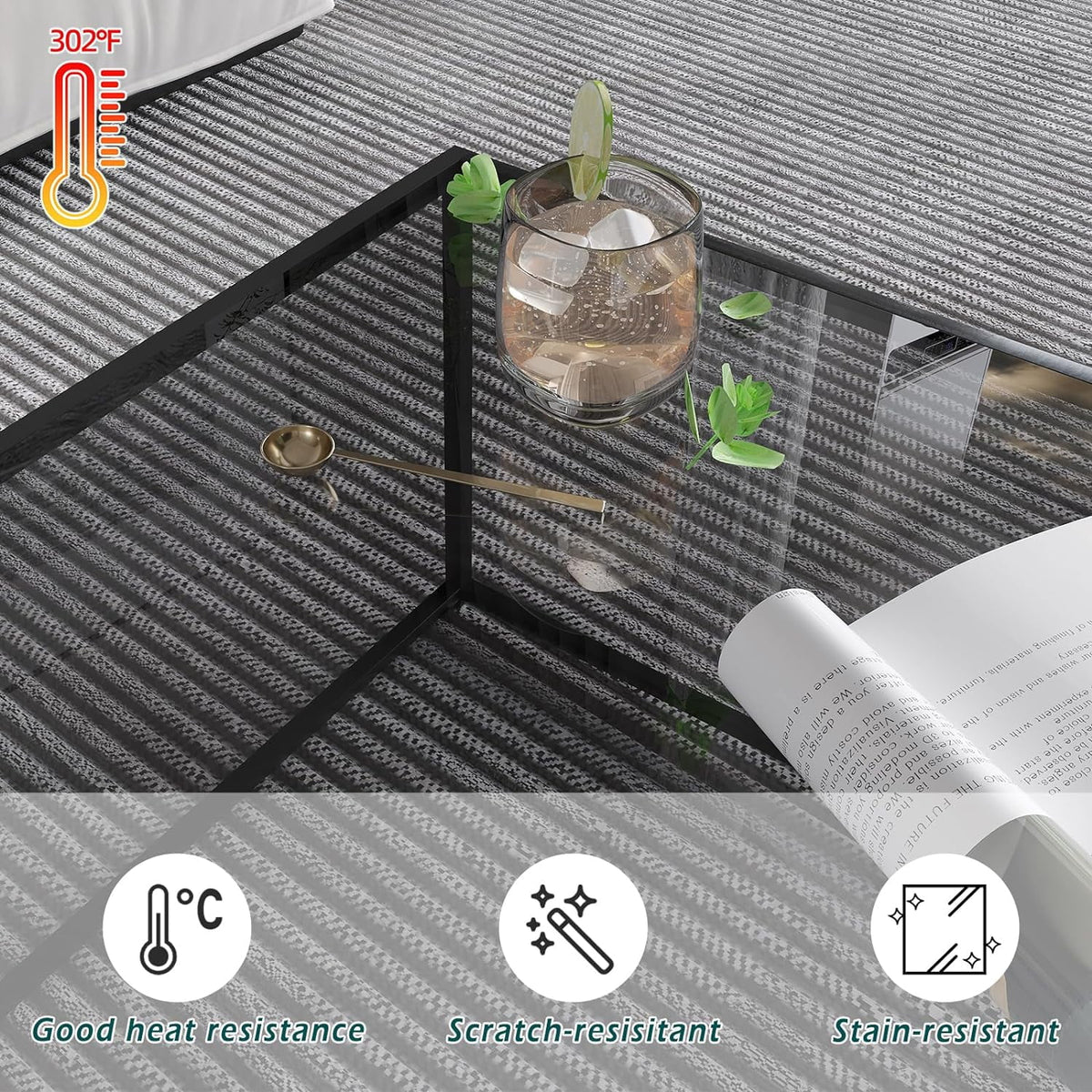 Square Glass Coffee Tables 26.7 x 26.7 x 15.7 Inches Gray Black H1336