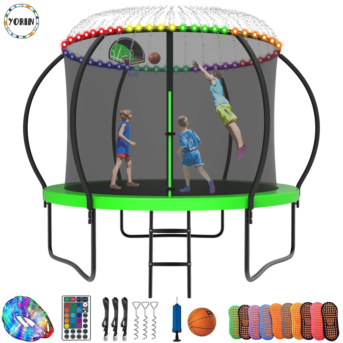8FT Trampoline with Enclosure Net, Basketball Hoop, Ladder P53665