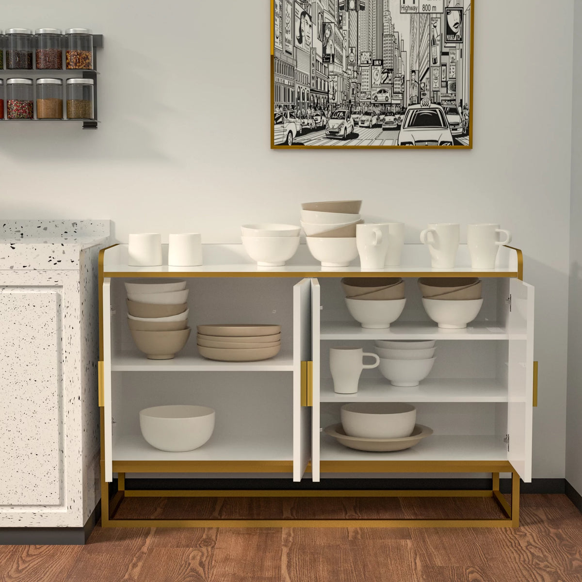 White Gloss Storage Cabinet with Metal Legs K42211