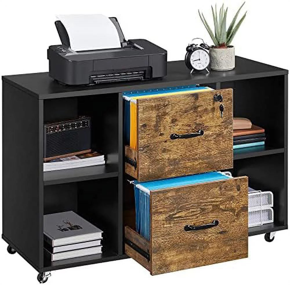 Black 2 Drawer Mobile File Cabinet with 4 Open Compartments Y258