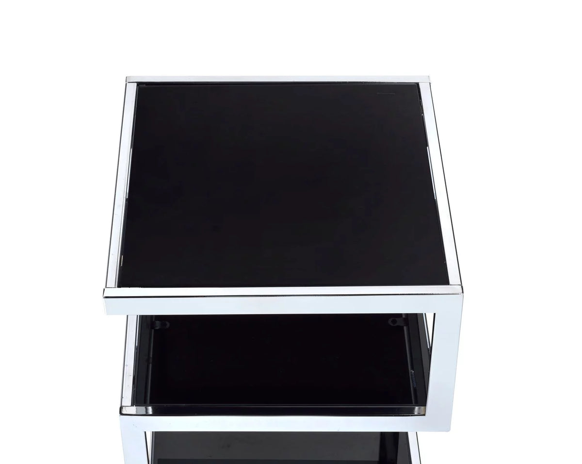 Side Table in Chrome & Black Glass P605