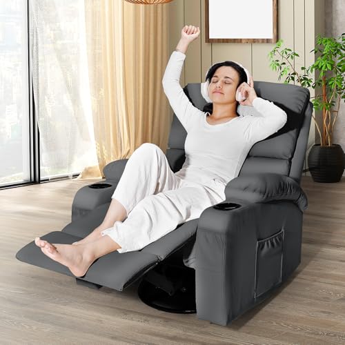 Black Faux Leather Massage Rocking Recliner Chair X76167