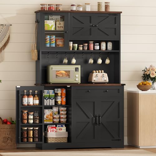 Black Kitchen Pantry Cabinet with Drawer and Doors X517497