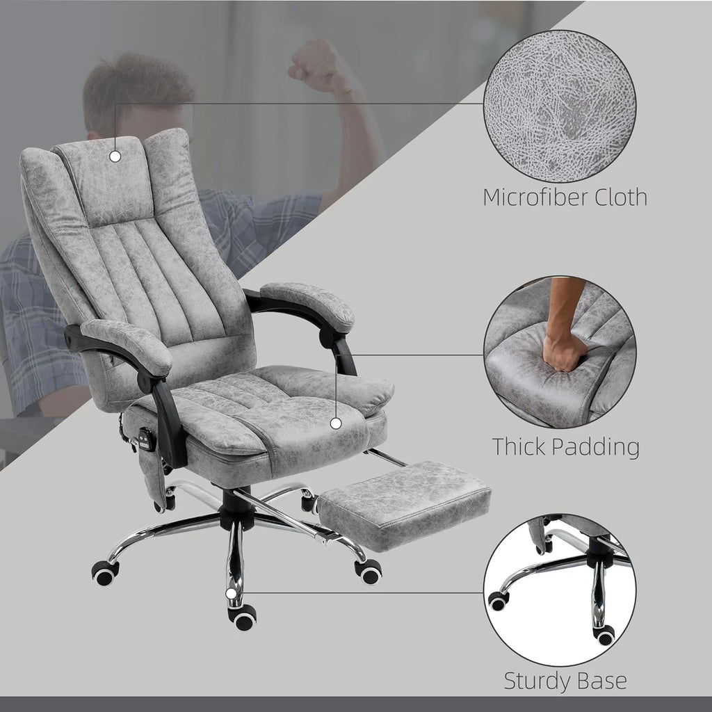Gray Microfiber High Back Office Chair with Massage and Footrest U646279