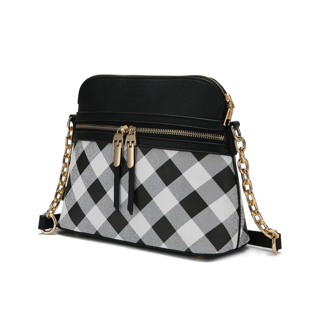 Navy Checkered Vegan Leather Crossbody Handbag K6796