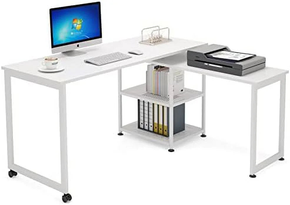 55 inch L-Shaped Corner Computer Desk with Shelves B3902