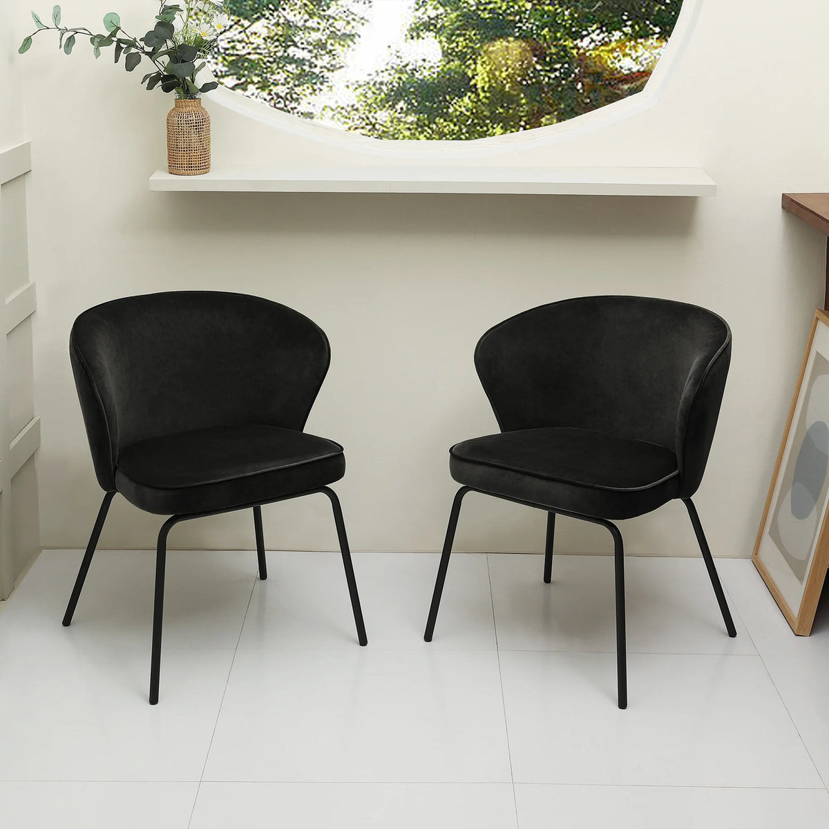 Velvet Wingback Dining Chairs Set of 2 with Black Metal Legs X4700