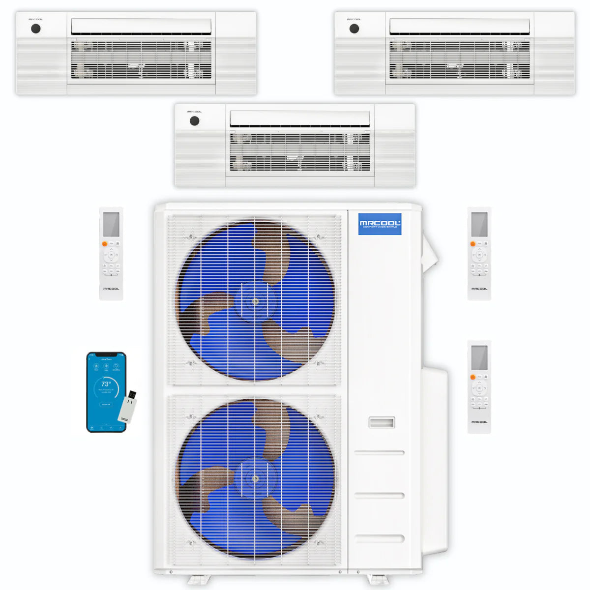 45,000 BTU 3 Zone Ceiling Cassette Ductless Air Conditioner and Heat Pump B4411