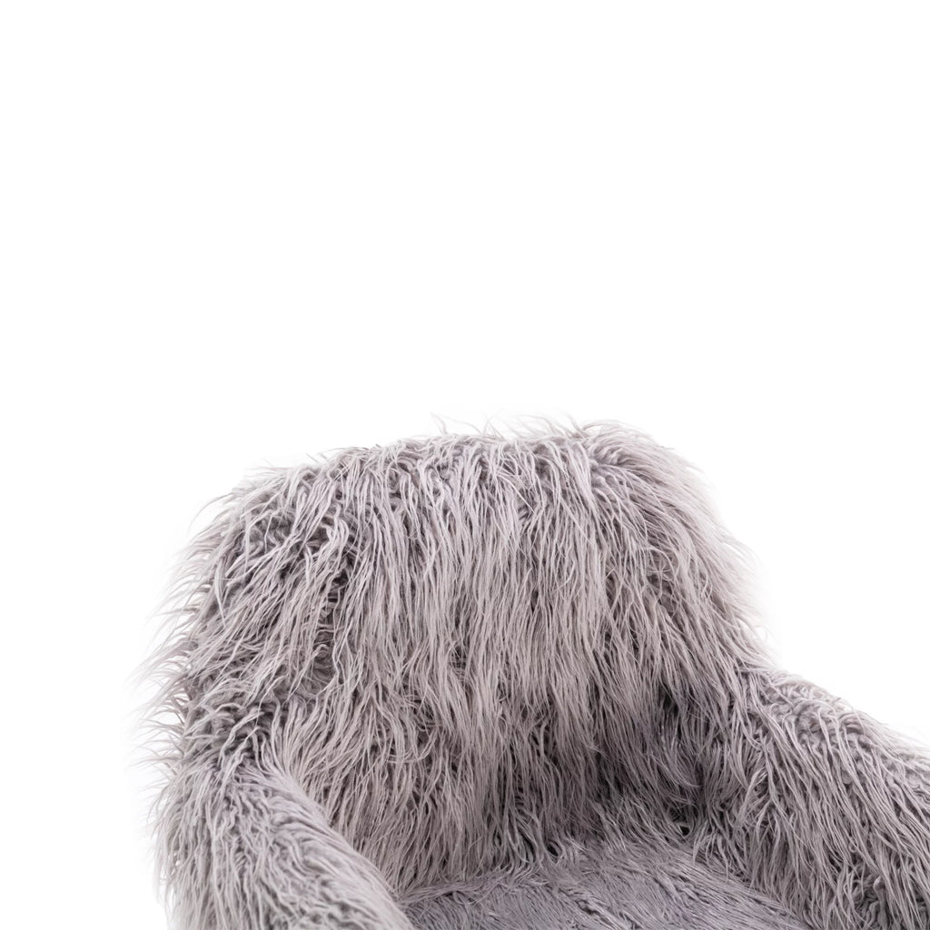 Gray Faux Fur Upholstered Swivel Vanity Chair O4386