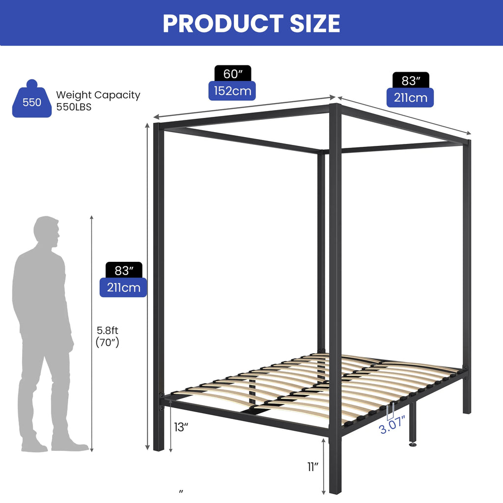 Queen Size 13 Inch Black Metal Canopy Bed Frame C83155