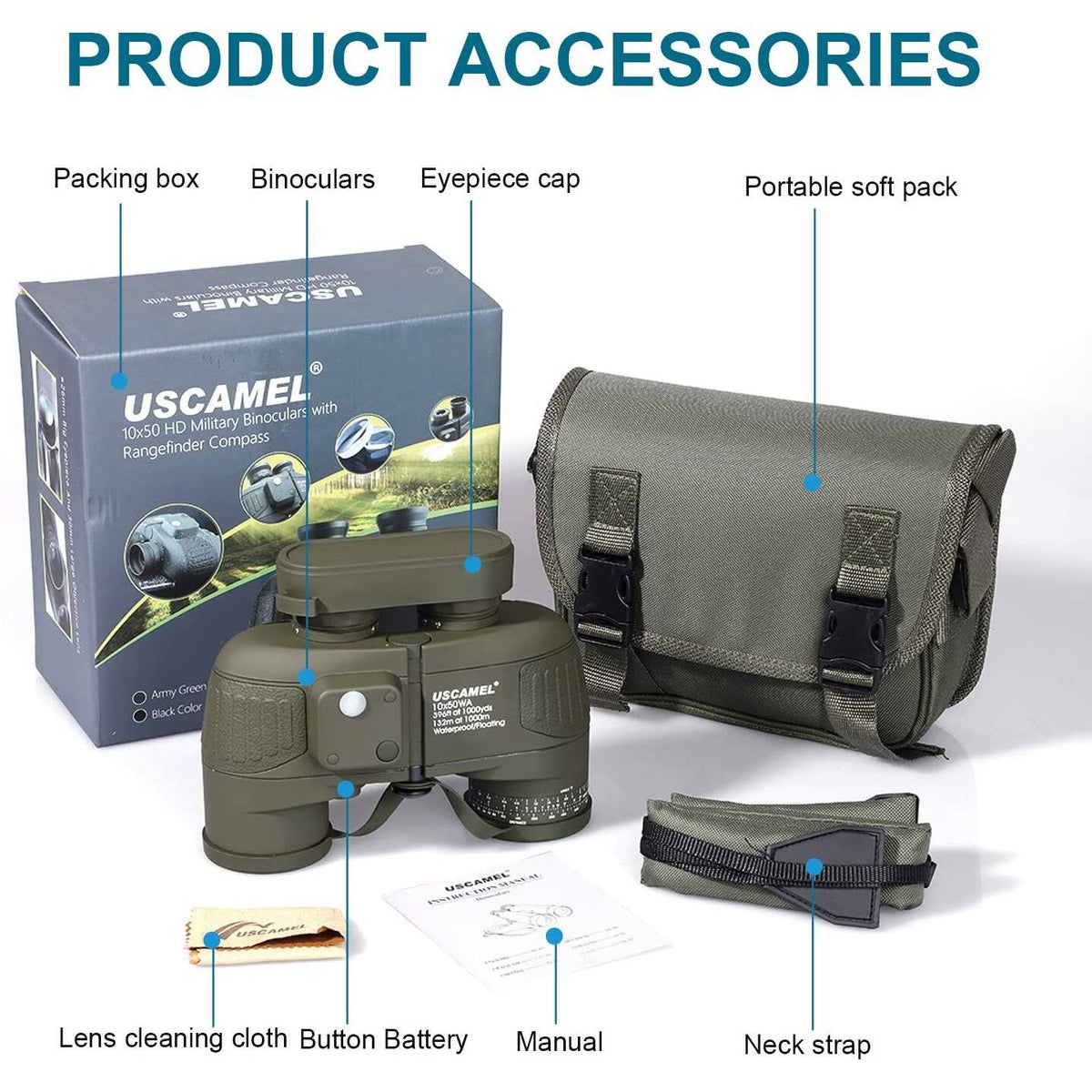 10x50 Waterproof Binoculars with Rangefinder Compass BAK4 Prism FMC Lens C7937