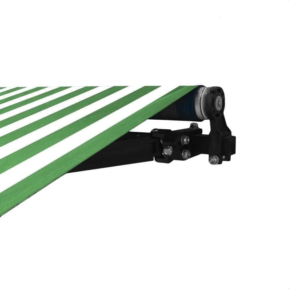 Black Frame Motorized Retractable Patio Awning 13&x10& Green/White H24160