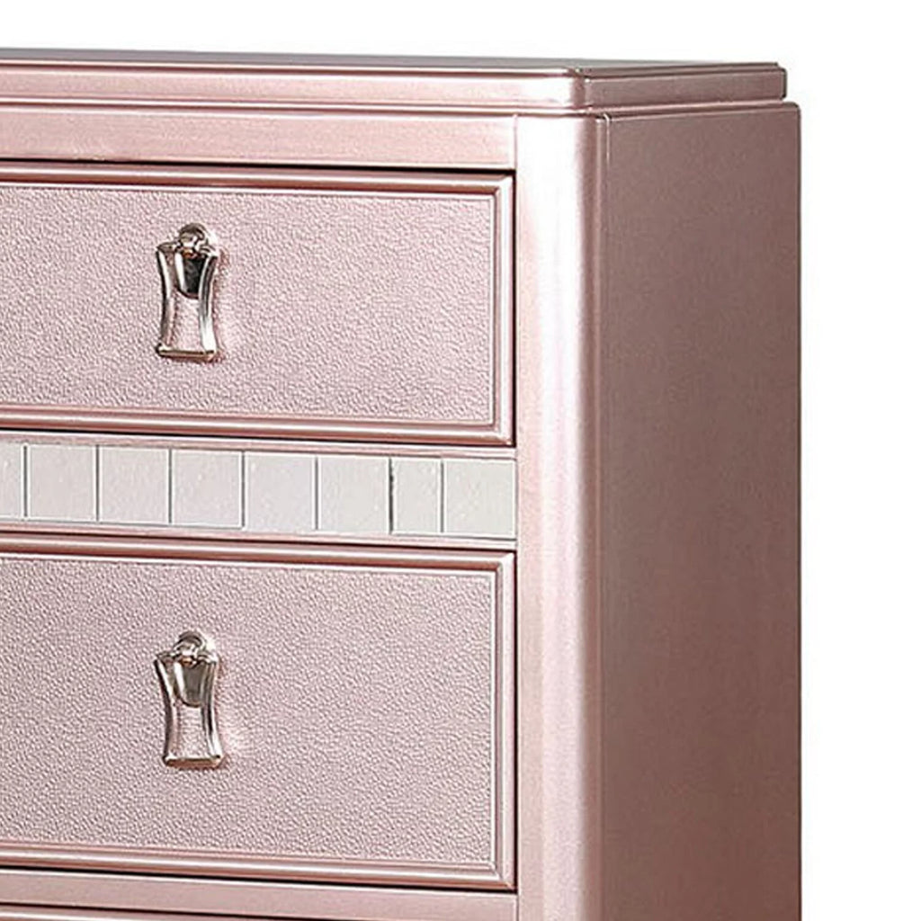 Pink 5 Drawer Solid Wood Chest with Mirror E289319