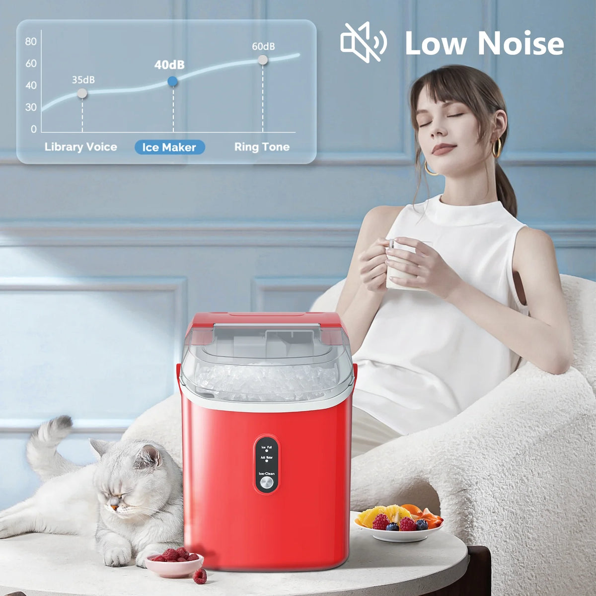 Portable Nugget Countertop Ice Maker with Self-Cleaning, 35Lbs/24Hrs, Ice Basket & Ice Scoop B3511