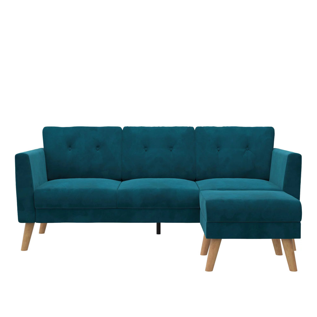 Blue Velvet Upholstered Sectional Sofa with Ottoman W5771
