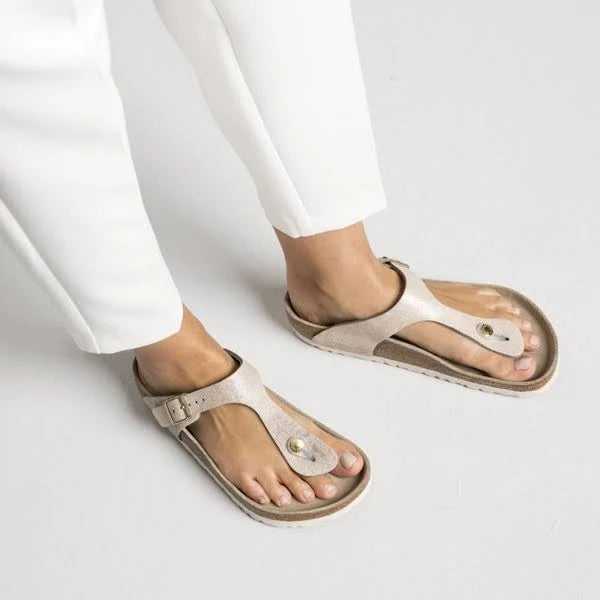 Washed Metallic Rose Gold Leather Sandals D826381