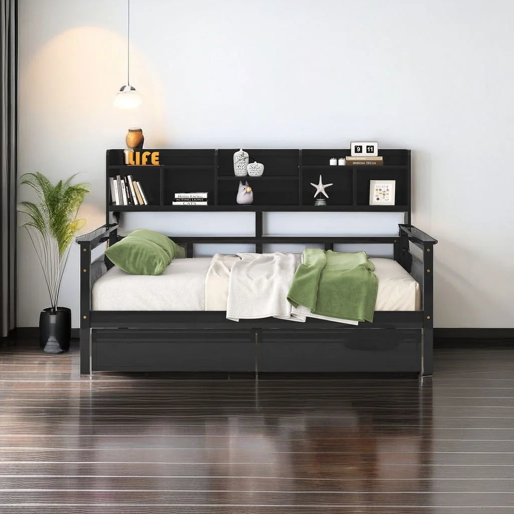 Full Size Bed Frame with Storage and 2 Drawers D643811
