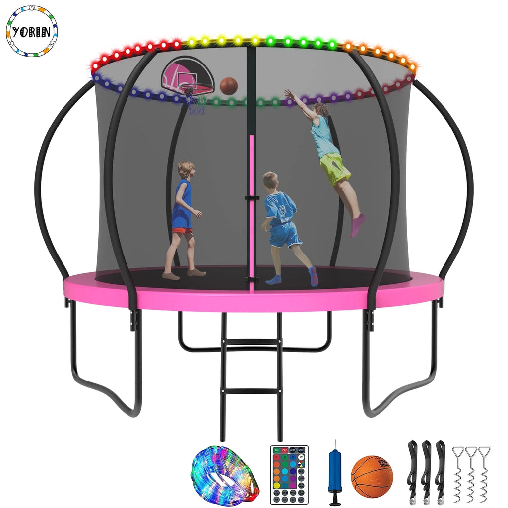 8FT Trampoline with Enclosure Net, Basketball Hoop, Ladder P53665