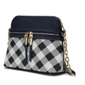 Navy Checkered Vegan Leather Crossbody Handbag K6796