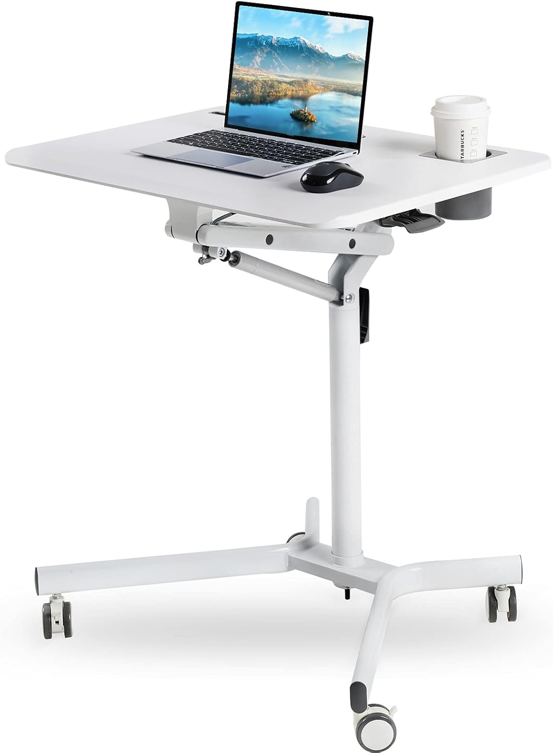 White Height Adjustable Rolling Sit Stand Desk X2436
