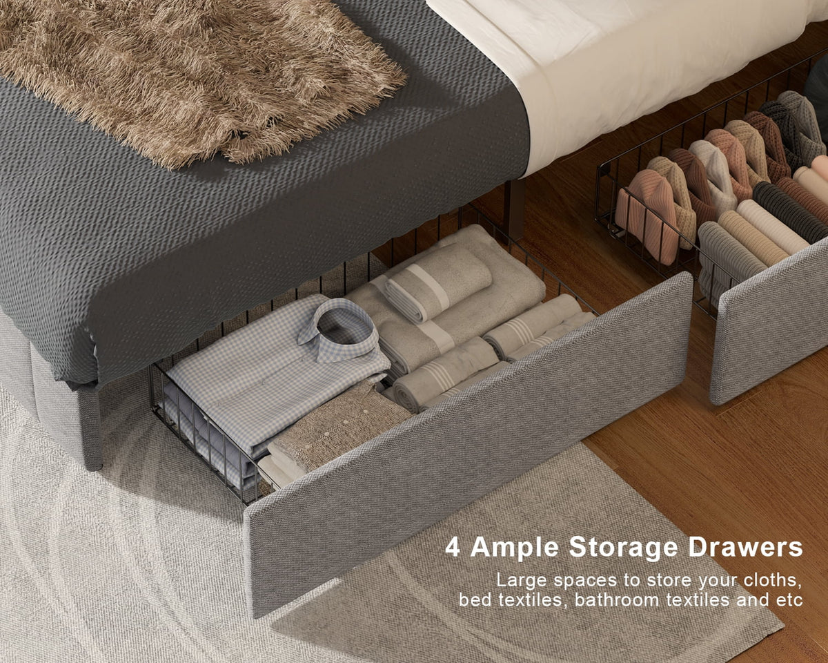 Queen Bed Frame with Adjustable Headboard and 4 Storage Drawers P548
