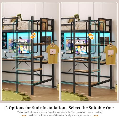 Twin Size Loft Bed with Desk and 5 Storage Drawer Cabinets O430171