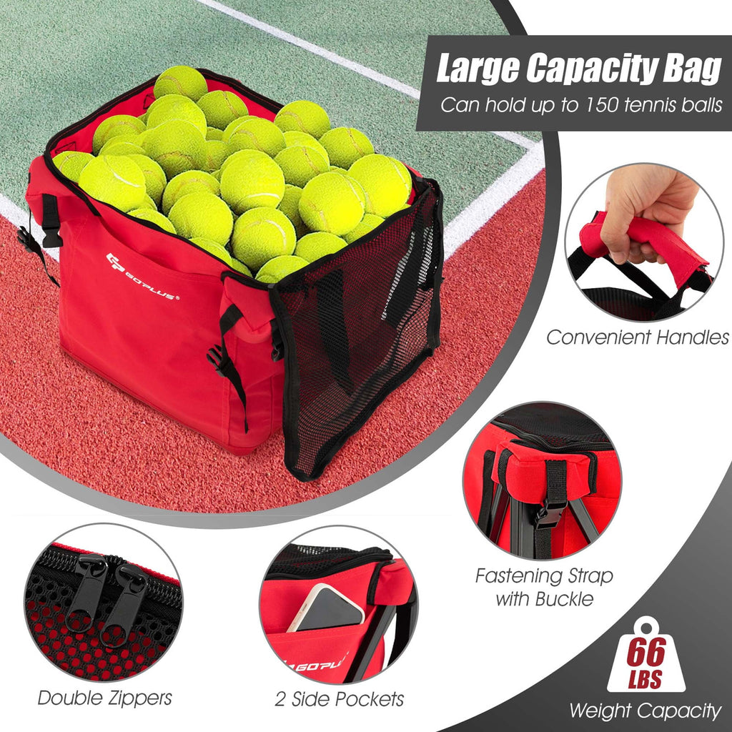 Foldable Tennis Ball Hopper Basket with Wheels & Bag Blue U742