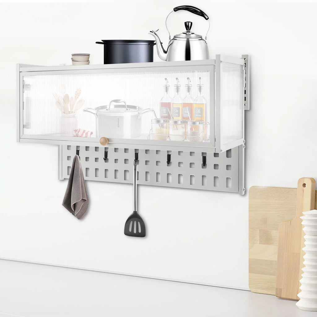 White Wall Mounted Cabinet with 5 Hooks E720