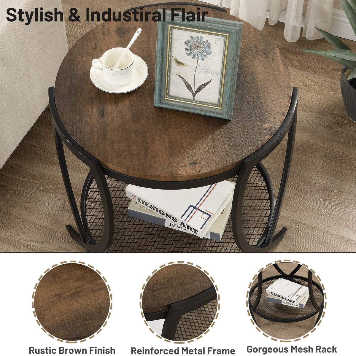 Brown 2-Tier Round End Table L353