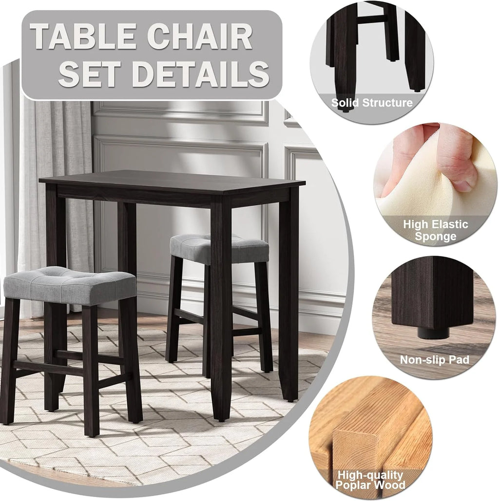 3 Piece Counter Height Dining Table Set with Bench and 2 Stools T1774