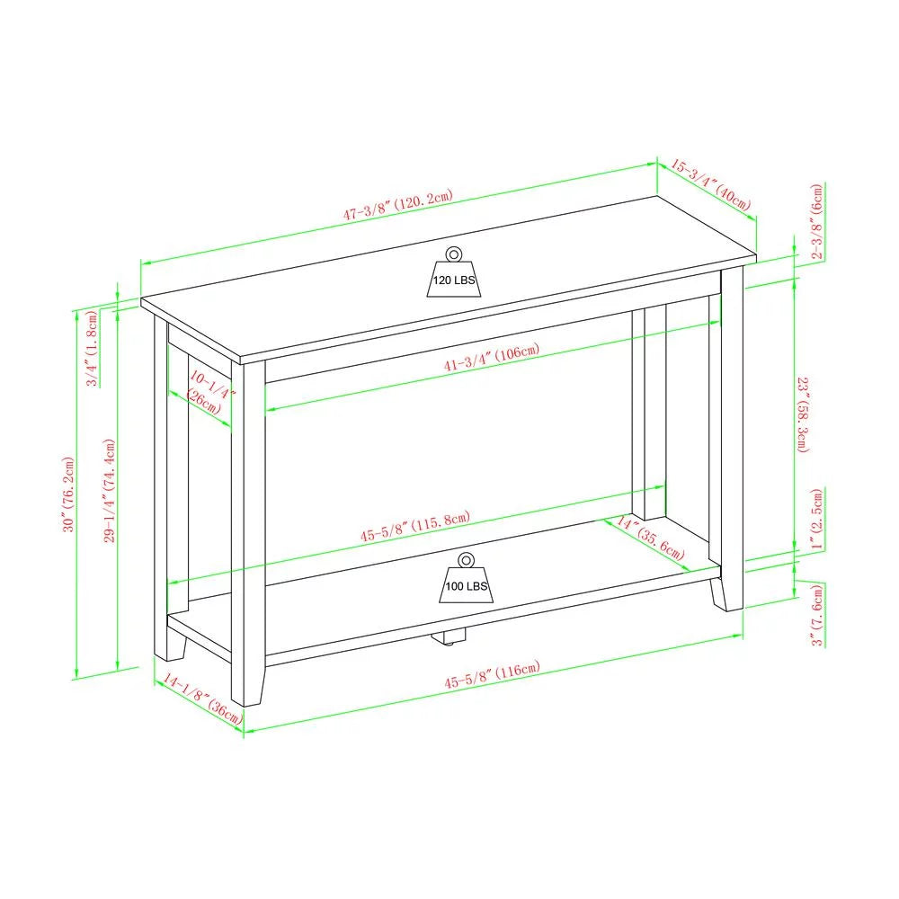 48" White Wood Sofa Table C3404