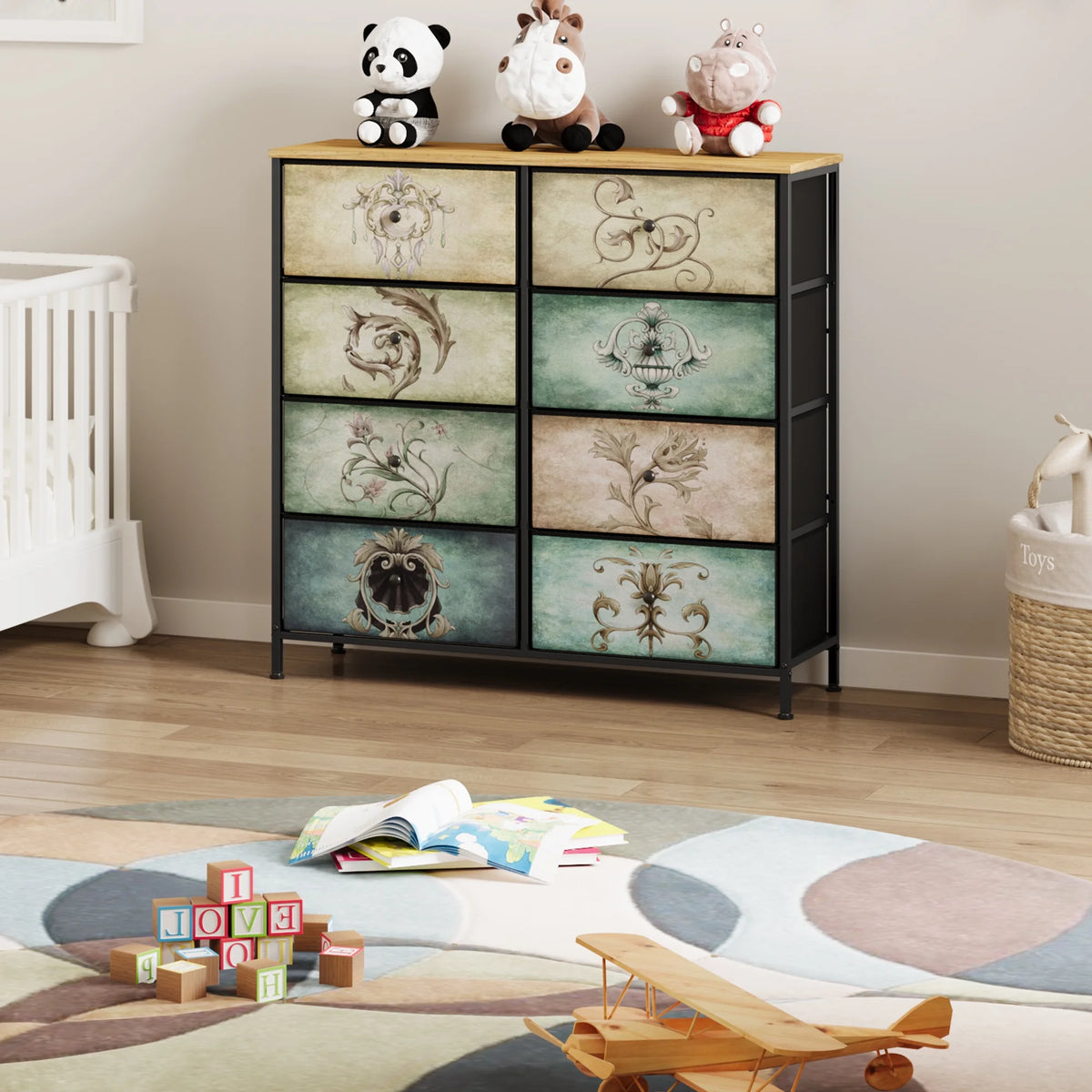 9 Drawer Dresser with Steel Frame Wooden Top F889451