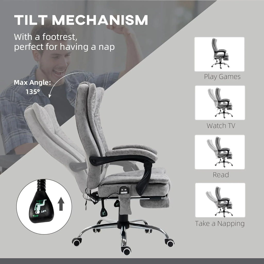 Gray Microfiber High Back Office Chair with Massage and Footrest U646279
