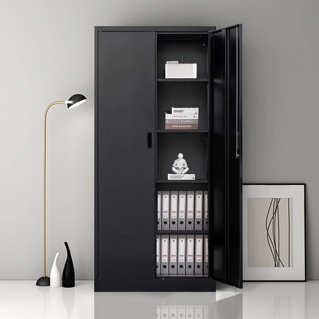 71" Black Metal Storage Cabinet with Lock and 4 Adjustable Shelves M8243