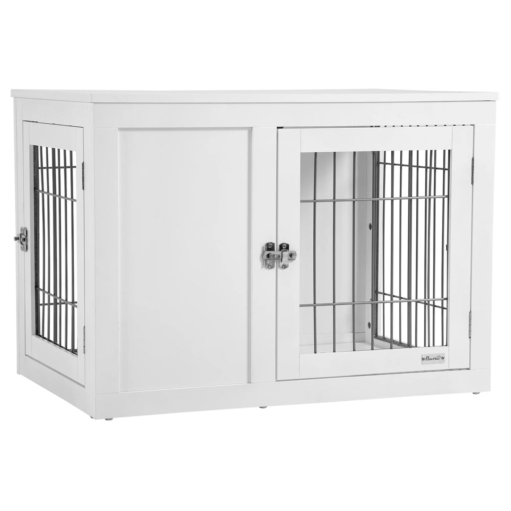 White Dog Crate Furniture End Table with Double Doors J634441