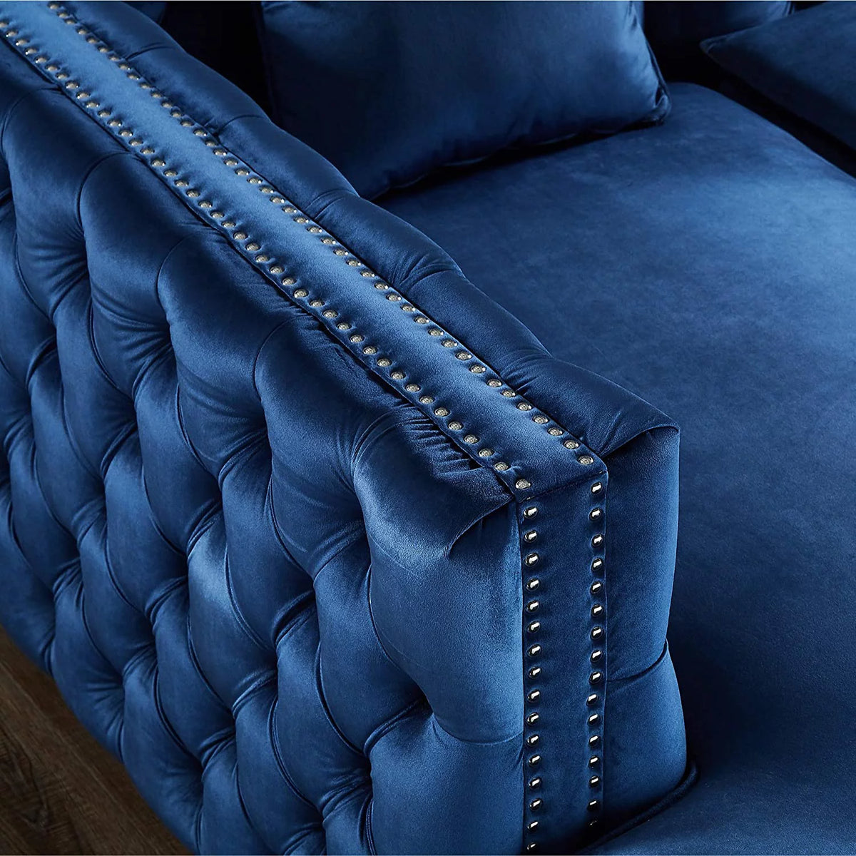Navy Velvet Left Facing Chaise Sectional Sofa P80049