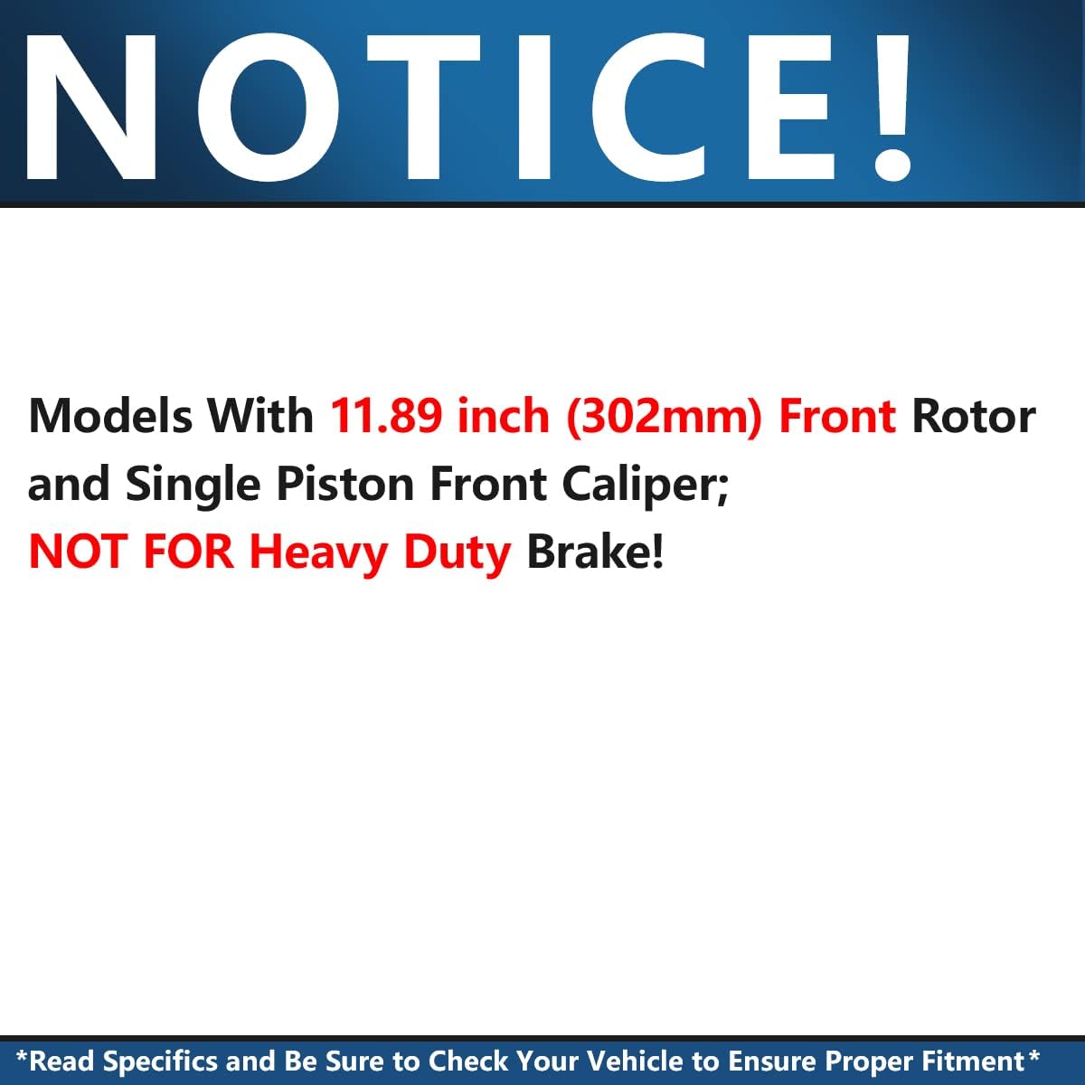 11.89 (302mm) Front Disc Rotors + Brake Pads H10851