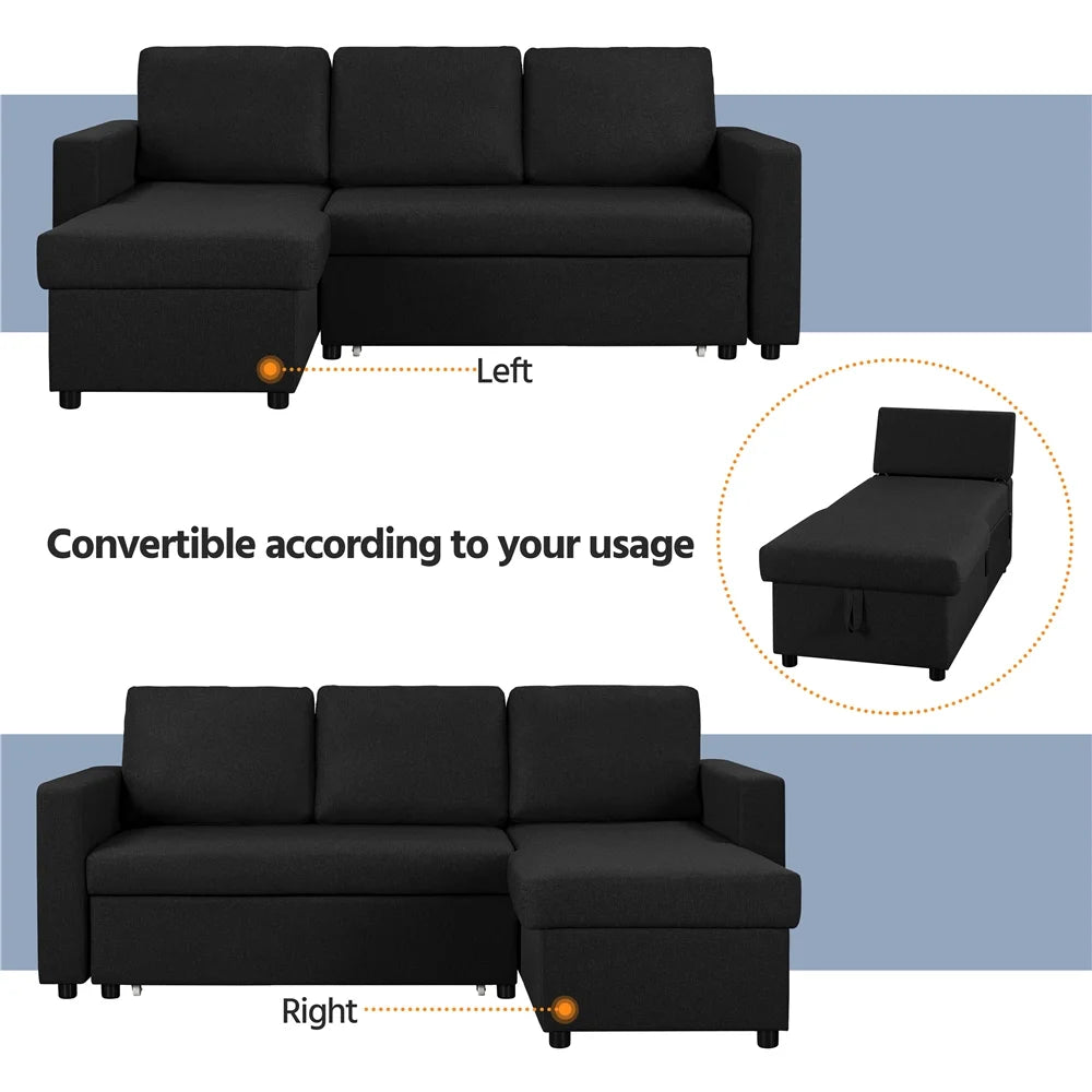 Dark Gray Reversible L-Shaped Sectional Sofa with Pull Out Bed N8868