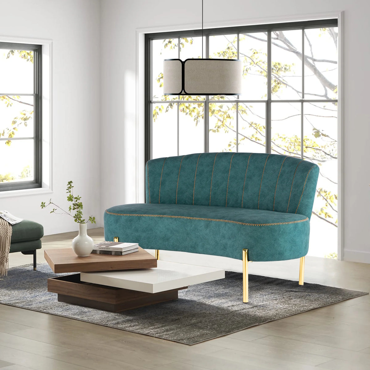 Teal Tufted Velvet 2 Seater Sofa Z955