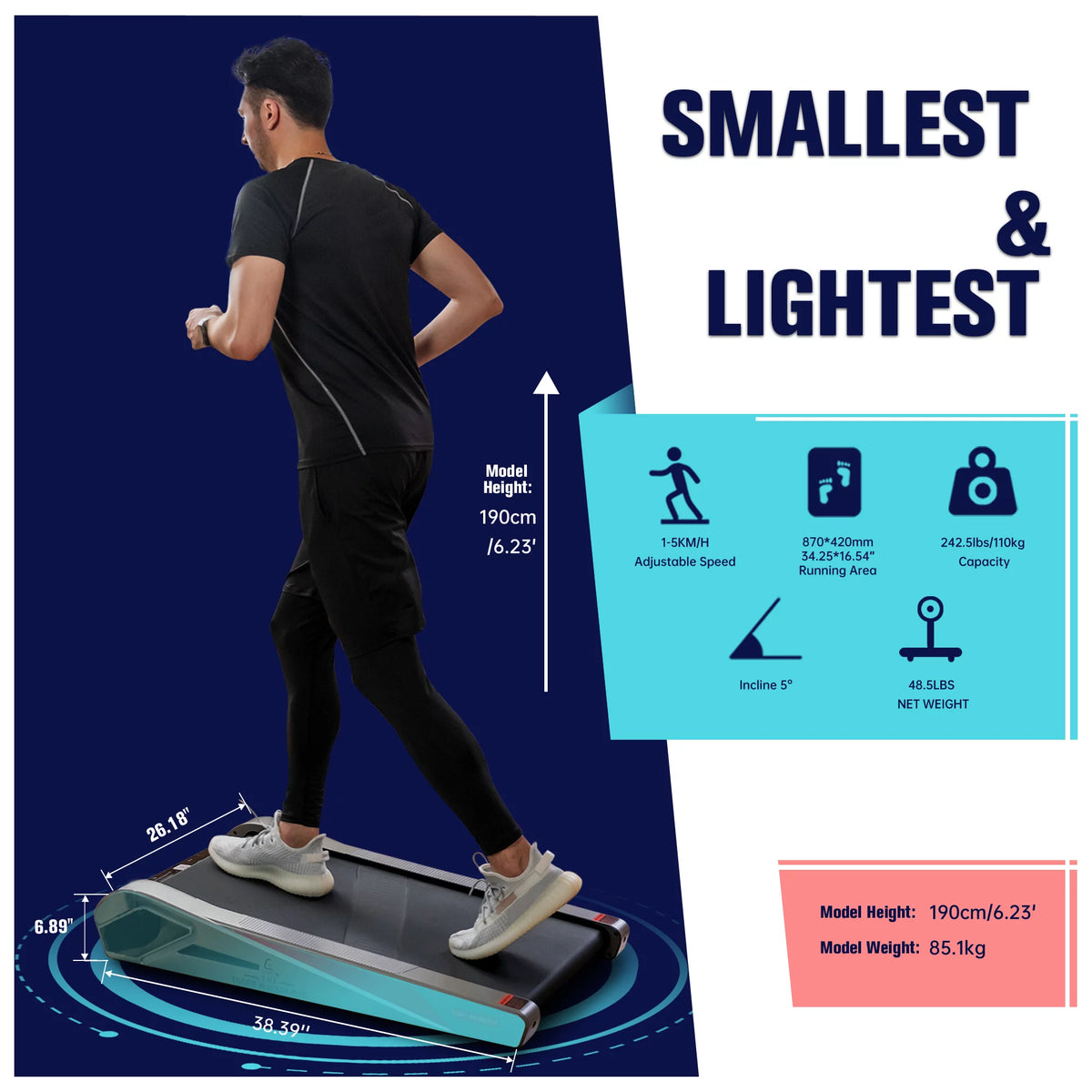 Under Desk Electric Walking Treadmill 2.0HP Q3392