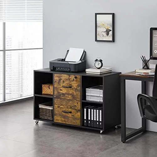 Black 2 Drawer Mobile File Cabinet with 4 Open Compartments Y258