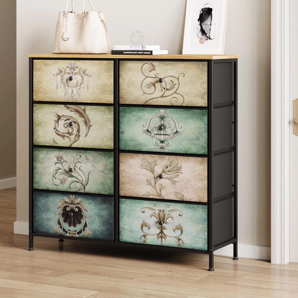 9 Drawer Dresser with Steel Frame Wooden Top F889451