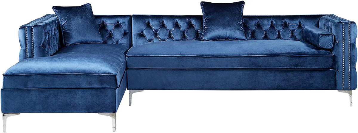 Navy Velvet Left Facing Chaise Sectional Sofa P80049
