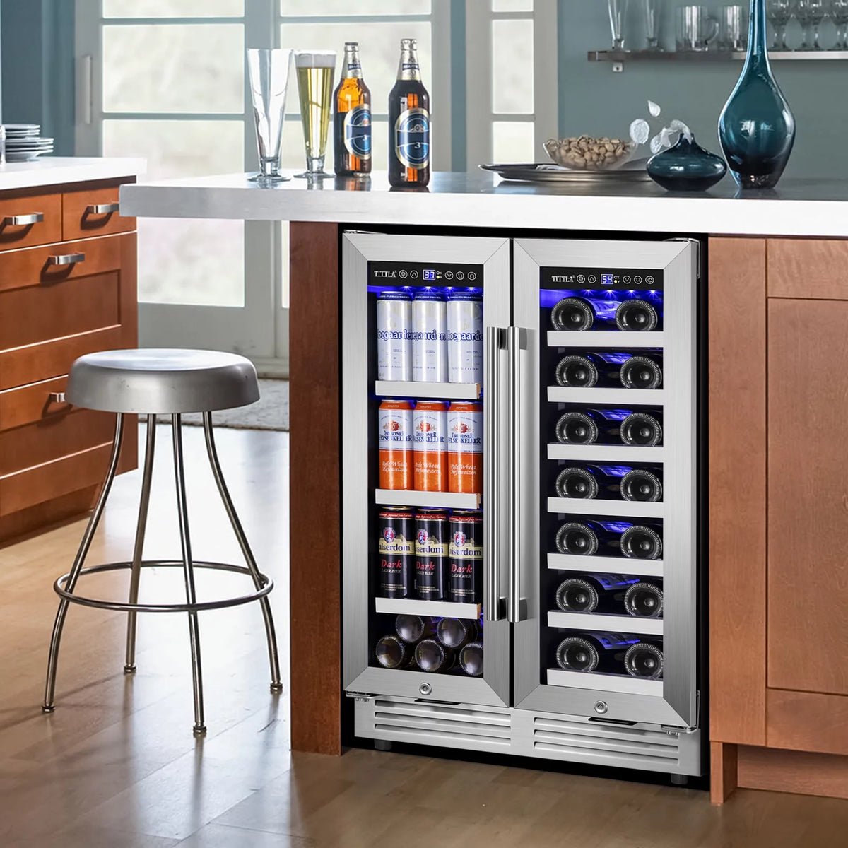 Built in Wine Cooler Beverage Cooler 18-Wine Bottles and 57 Cans Dual Zone S9440