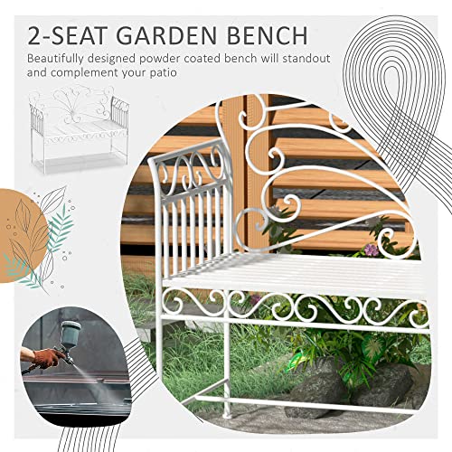 Cream White Metal Garden Bench with Armrests U594705
